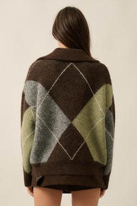 Crossing Paths Argyle Knit Collared Sweater - ShopPromesa