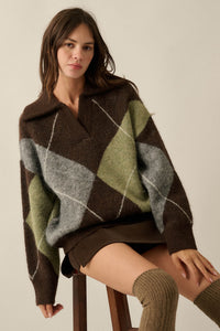 Crossing Paths Argyle Knit Collared Sweater - ShopPromesa