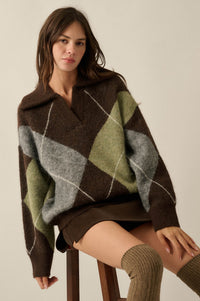 Crossing Paths Argyle Knit Collared Sweater - ShopPromesa
