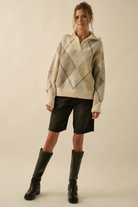 Crossing Paths Argyle Knit Collared Sweater - ShopPromesa