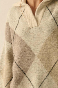 Crossing Paths Argyle Knit Collared Sweater - ShopPromesa