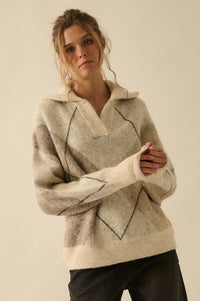 Crossing Paths Argyle Knit Collared Sweater - ShopPromesa