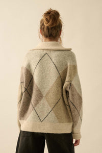 Crossing Paths Argyle Knit Collared Sweater - ShopPromesa