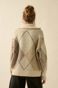 Crossing Paths Argyle Knit Collared Sweater - ShopPromesa