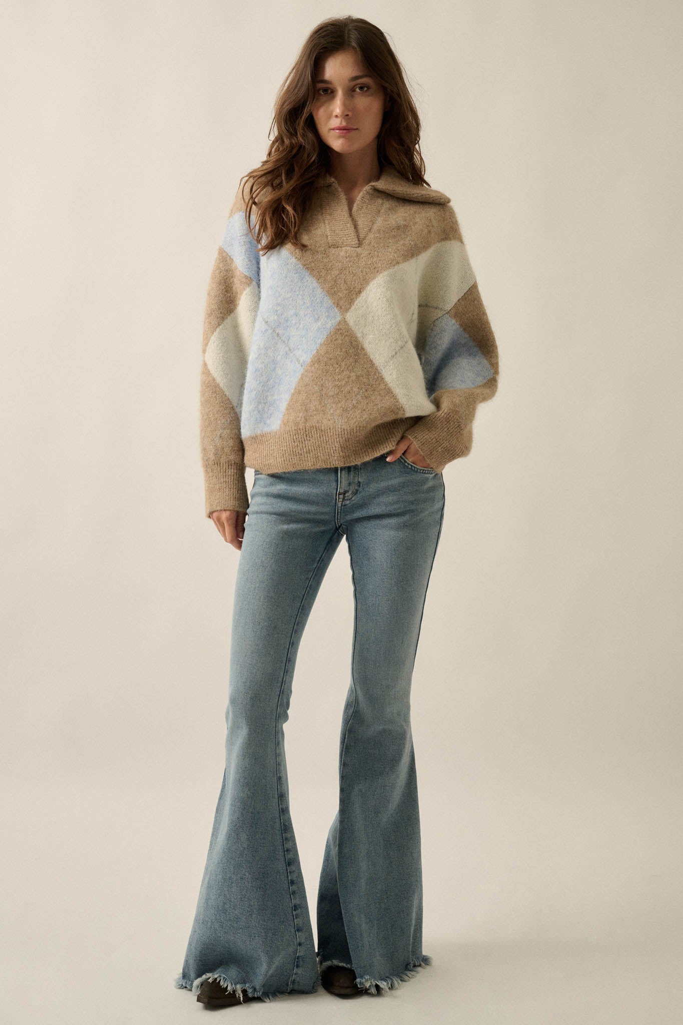 Crossing Paths Argyle Knit Collared Sweater - ShopPromesa