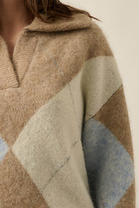 Crossing Paths Argyle Knit Collared Sweater - ShopPromesa