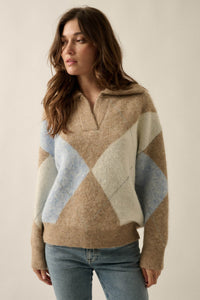 Crossing Paths Argyle Knit Collared Sweater - ShopPromesa