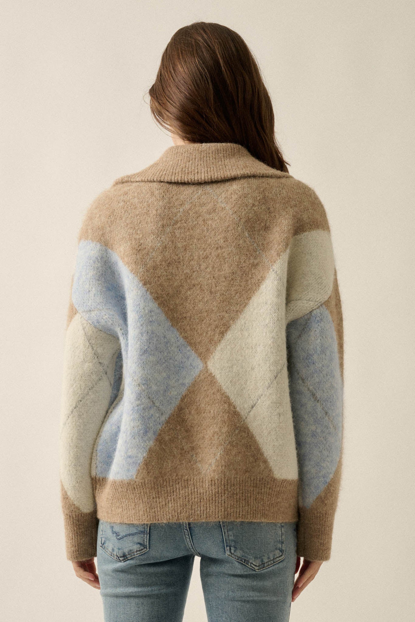 Crossing Paths Argyle Knit Collared Sweater - ShopPromesa