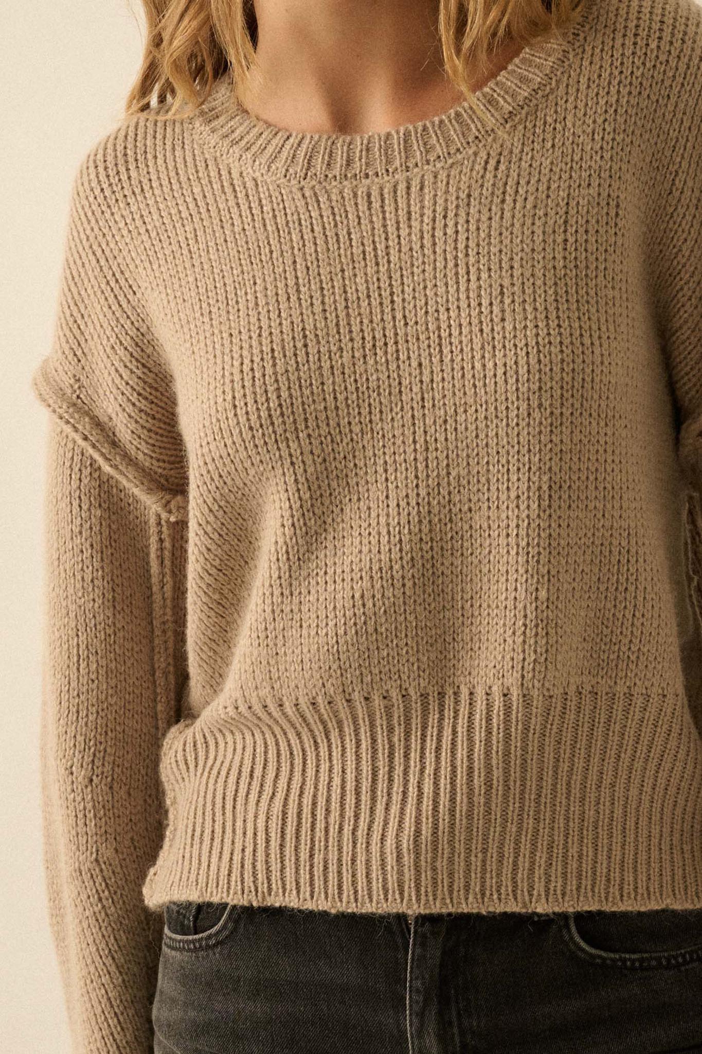 Good to Go Exposed-Seam Banded-Hem Sweater