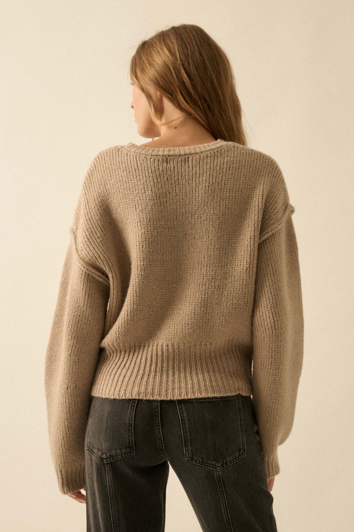 Good to Go Exposed-Seam Banded-Hem Sweater