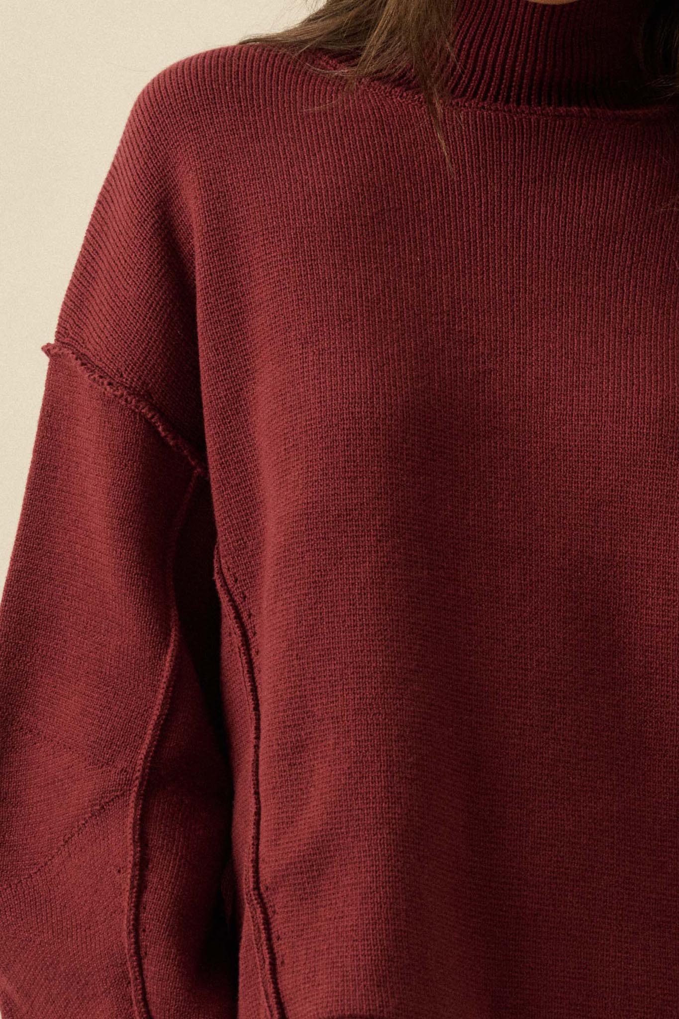 Me Time Paneled Exposed-Seam Mock-Neck Sweater - ShopPromesa