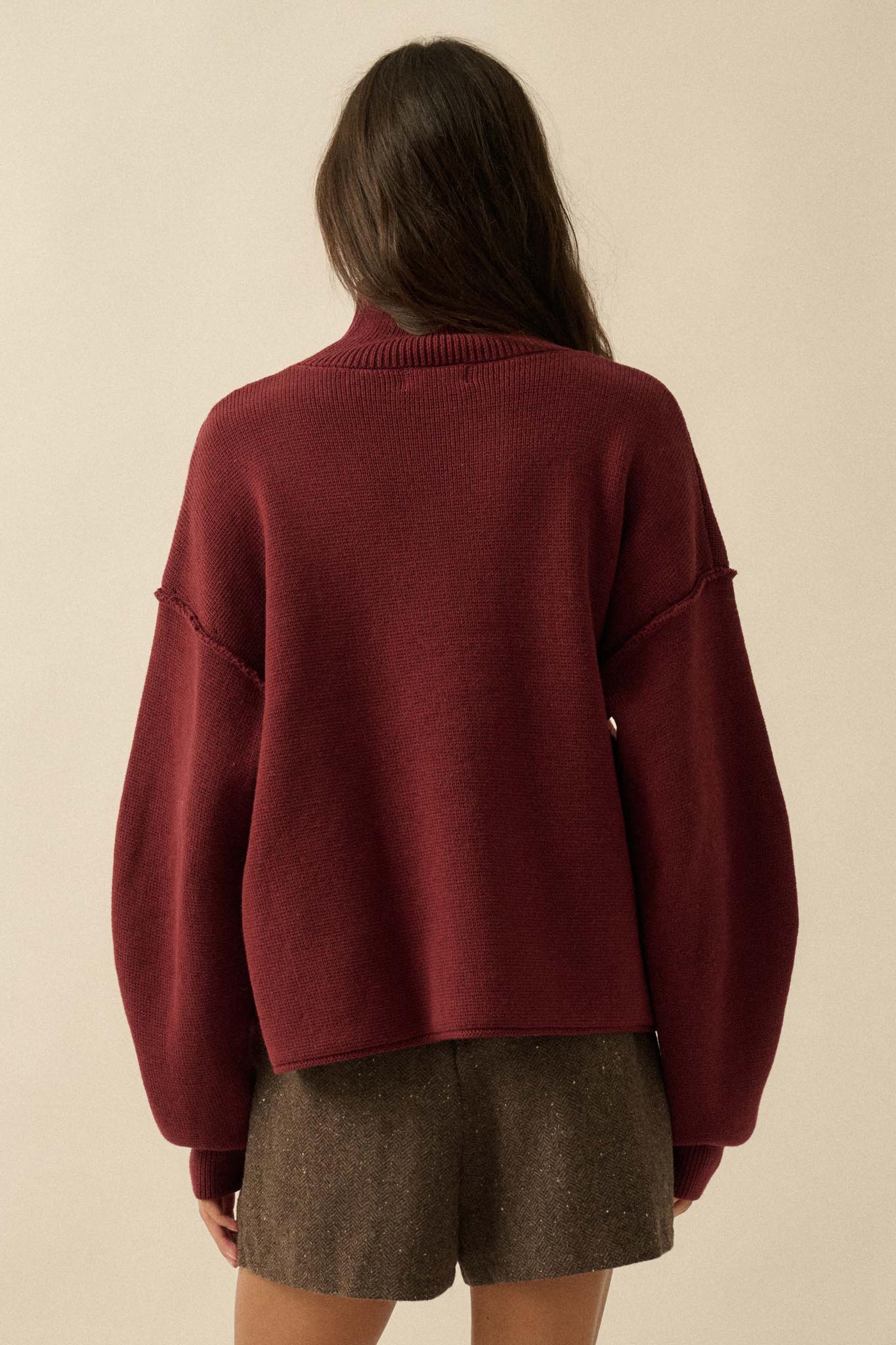 Me Time Paneled Exposed-Seam Mock-Neck Sweater - ShopPromesa