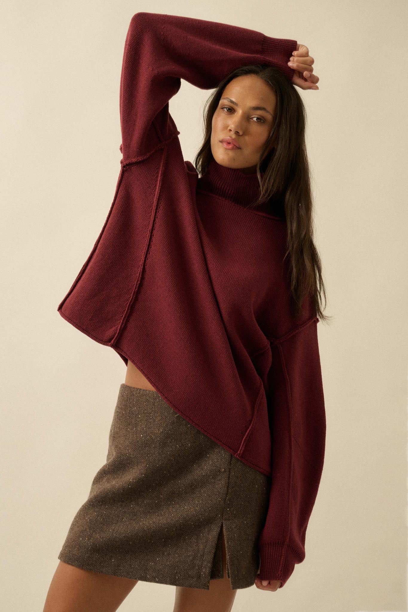 Me Time Paneled Exposed-Seam Mock-Neck Sweater - ShopPromesa