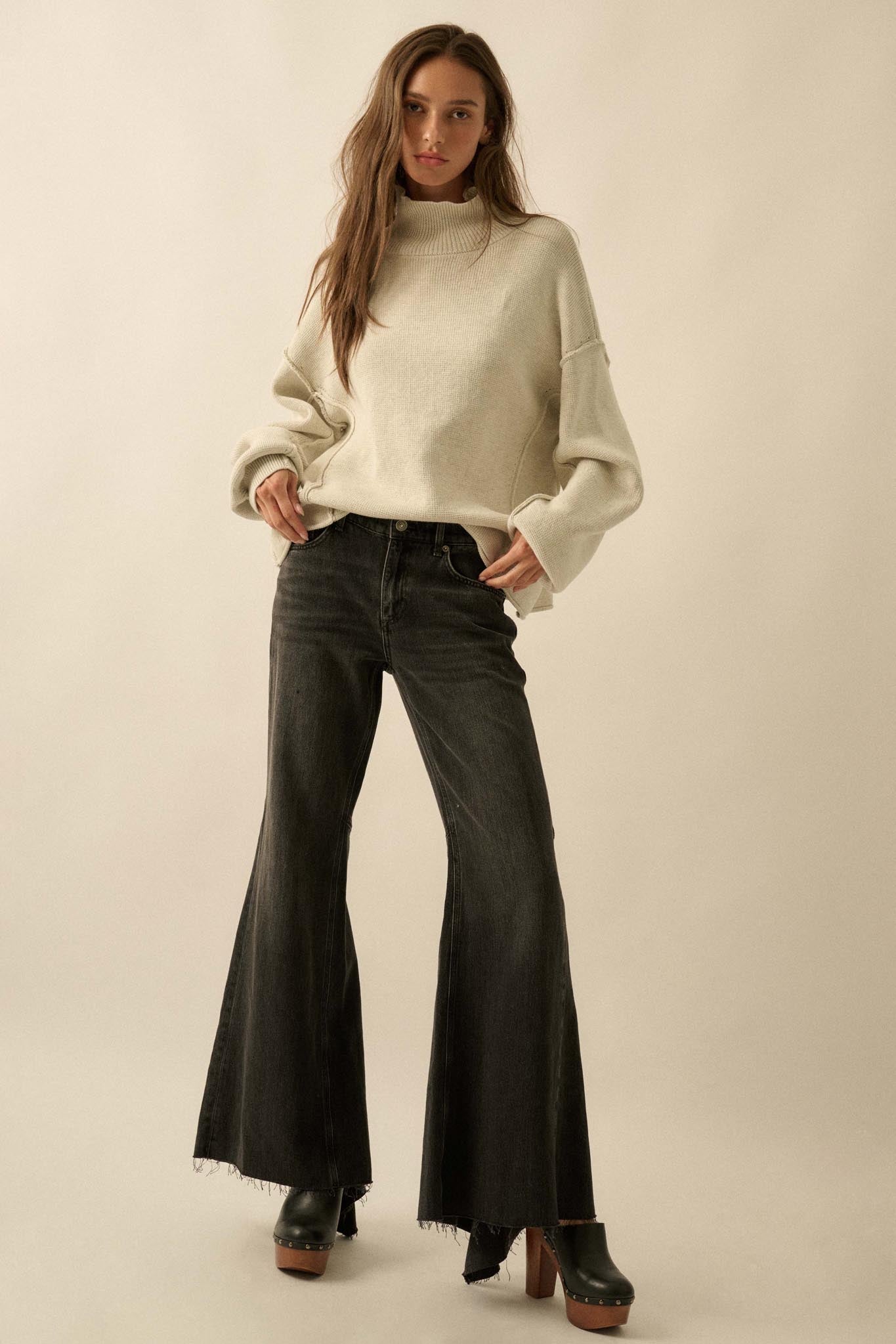 Me Time Paneled Exposed-Seam Mock-Neck Sweater - ShopPromesa