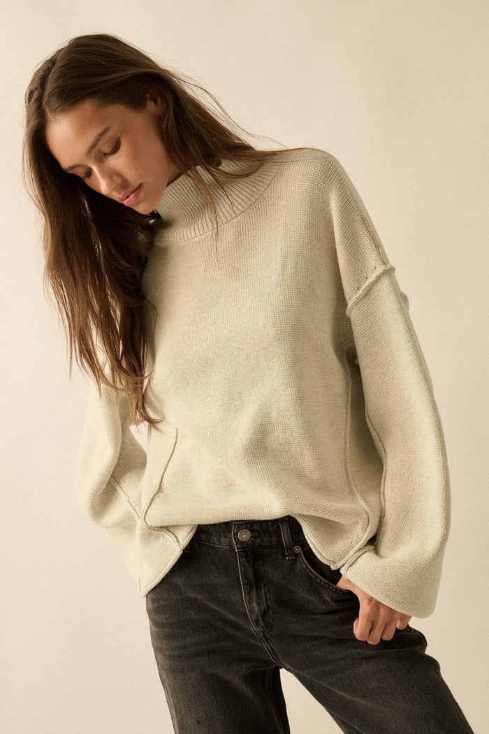 Me Time Paneled Exposed-Seam Mock-Neck Sweater - ShopPromesa