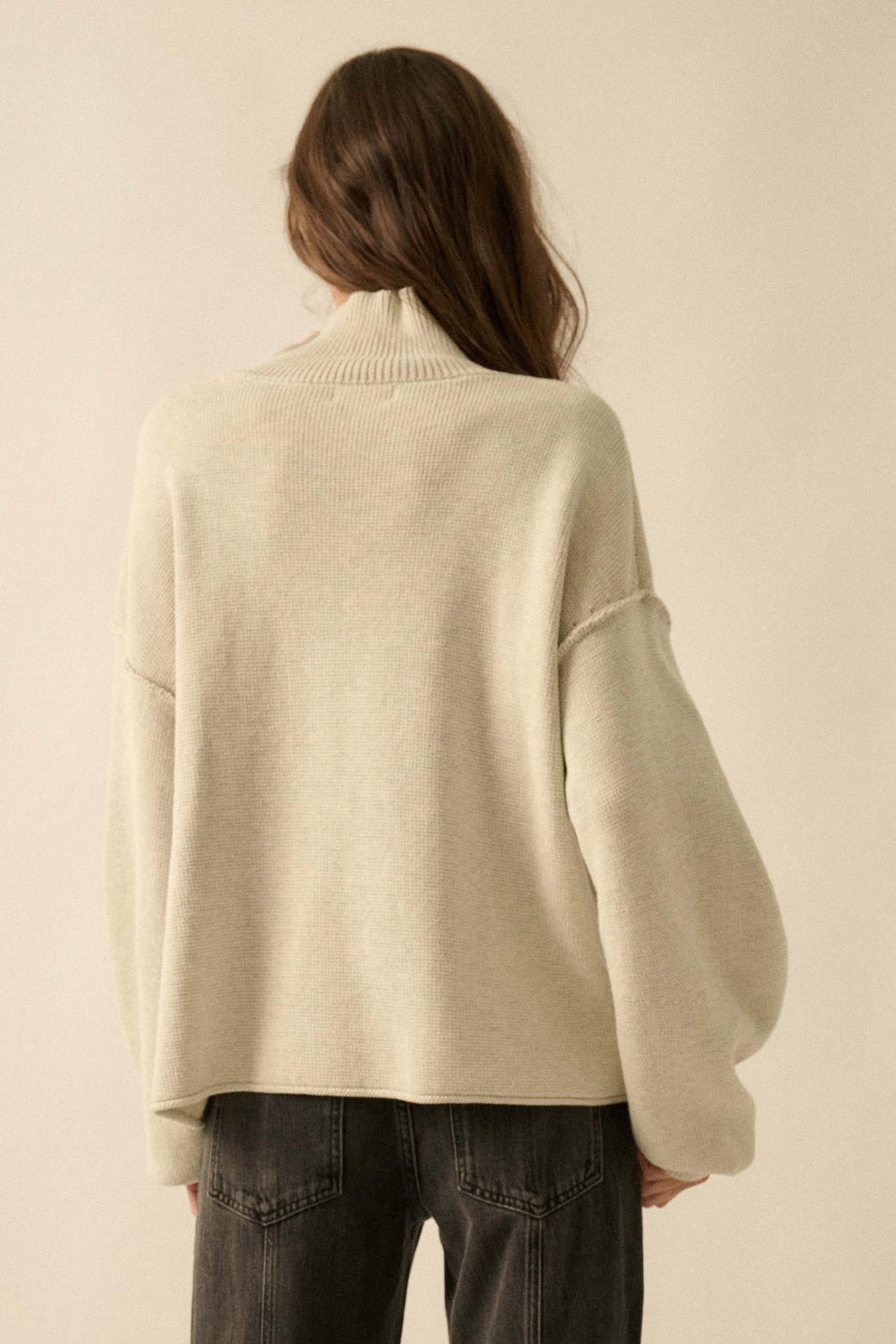 Me Time Paneled Exposed-Seam Mock-Neck Sweater - ShopPromesa