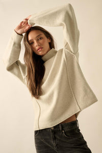 Me Time Paneled Exposed-Seam Mock-Neck Sweater - ShopPromesa