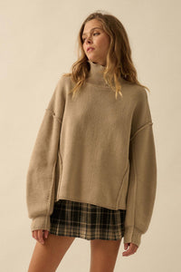 Me Time Paneled Exposed-Seam Mock-Neck Sweater - ShopPromesa