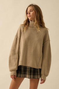 Me Time Paneled Exposed-Seam Mock-Neck Sweater - ShopPromesa