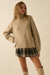 Me Time Paneled Exposed-Seam Mock-Neck Sweater - ShopPromesa