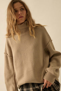 Me Time Paneled Exposed-Seam Mock-Neck Sweater - ShopPromesa