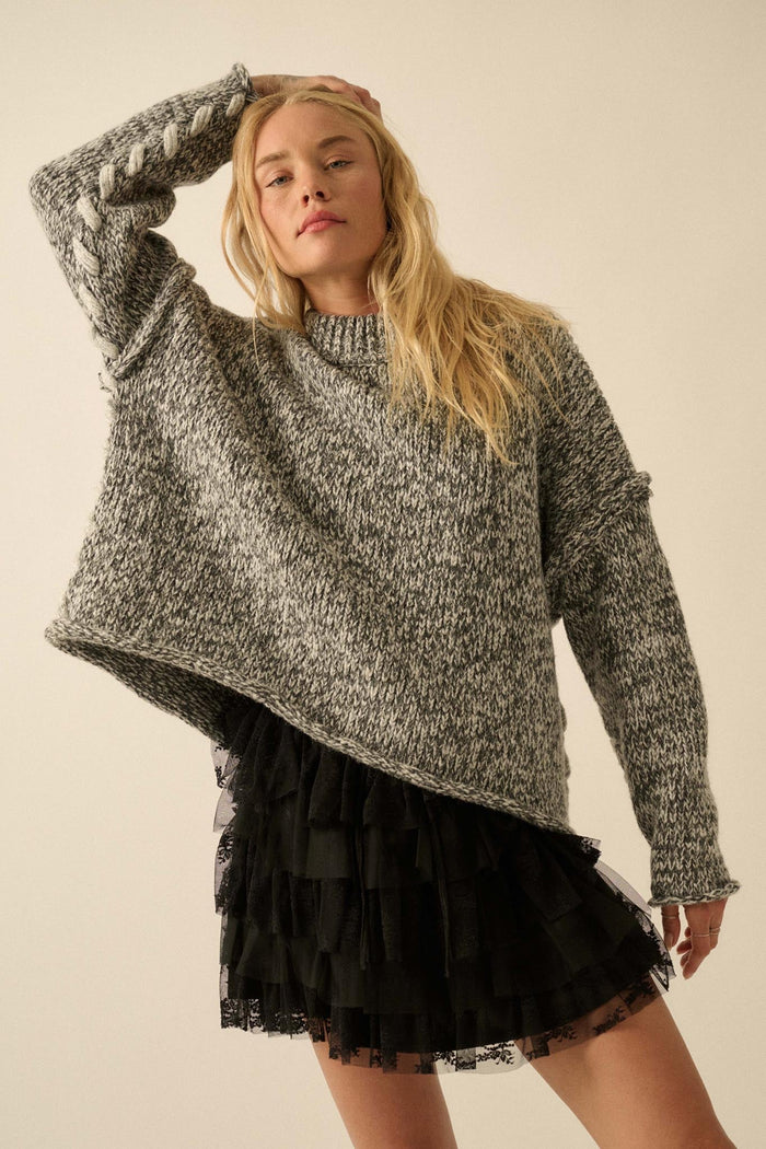 Seams to Me Marled Knit Stitch-Detail Sweater - ShopPromesa