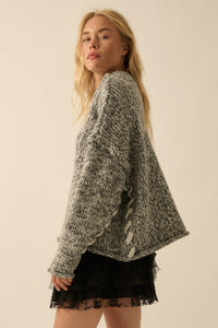 Seams to Me Marled Knit Stitch-Detail Sweater - ShopPromesa