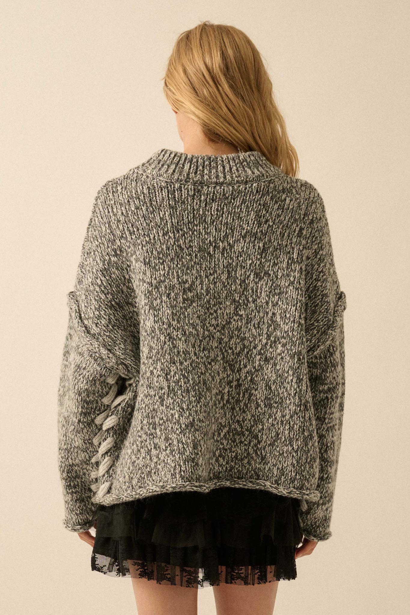 Seams to Me Marled Knit Stitch-Detail Sweater - ShopPromesa