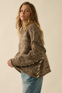 Seams to Me Marled Knit Stitch-Detail Sweater - ShopPromesa