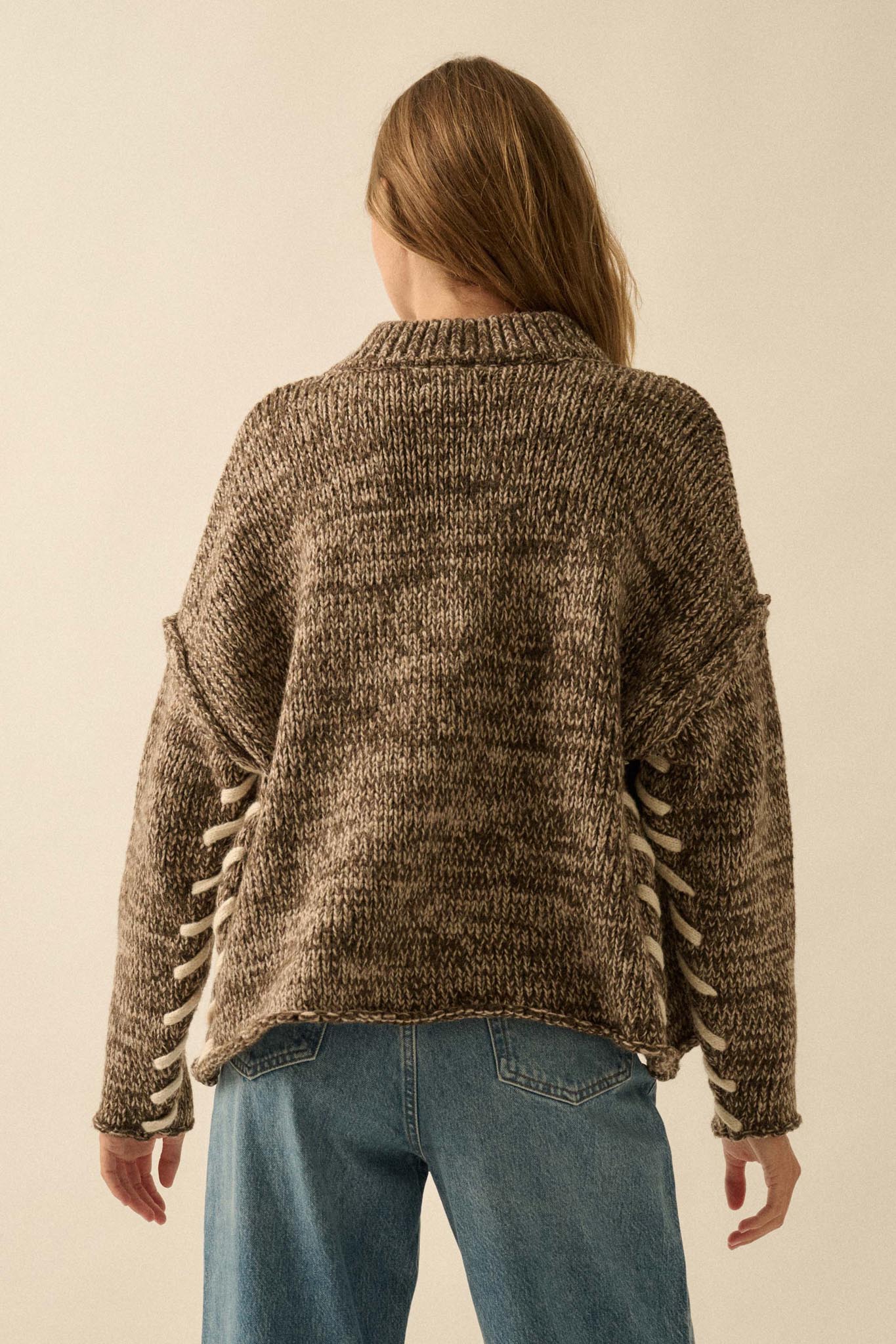 Seams to Me Marled Knit Stitch-Detail Sweater - ShopPromesa