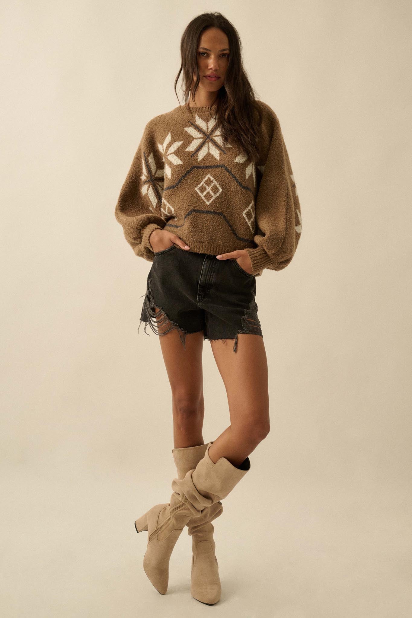 Northern Slopes Alpine-Knit Balloon Sleeve Sweater - ShopPromesa