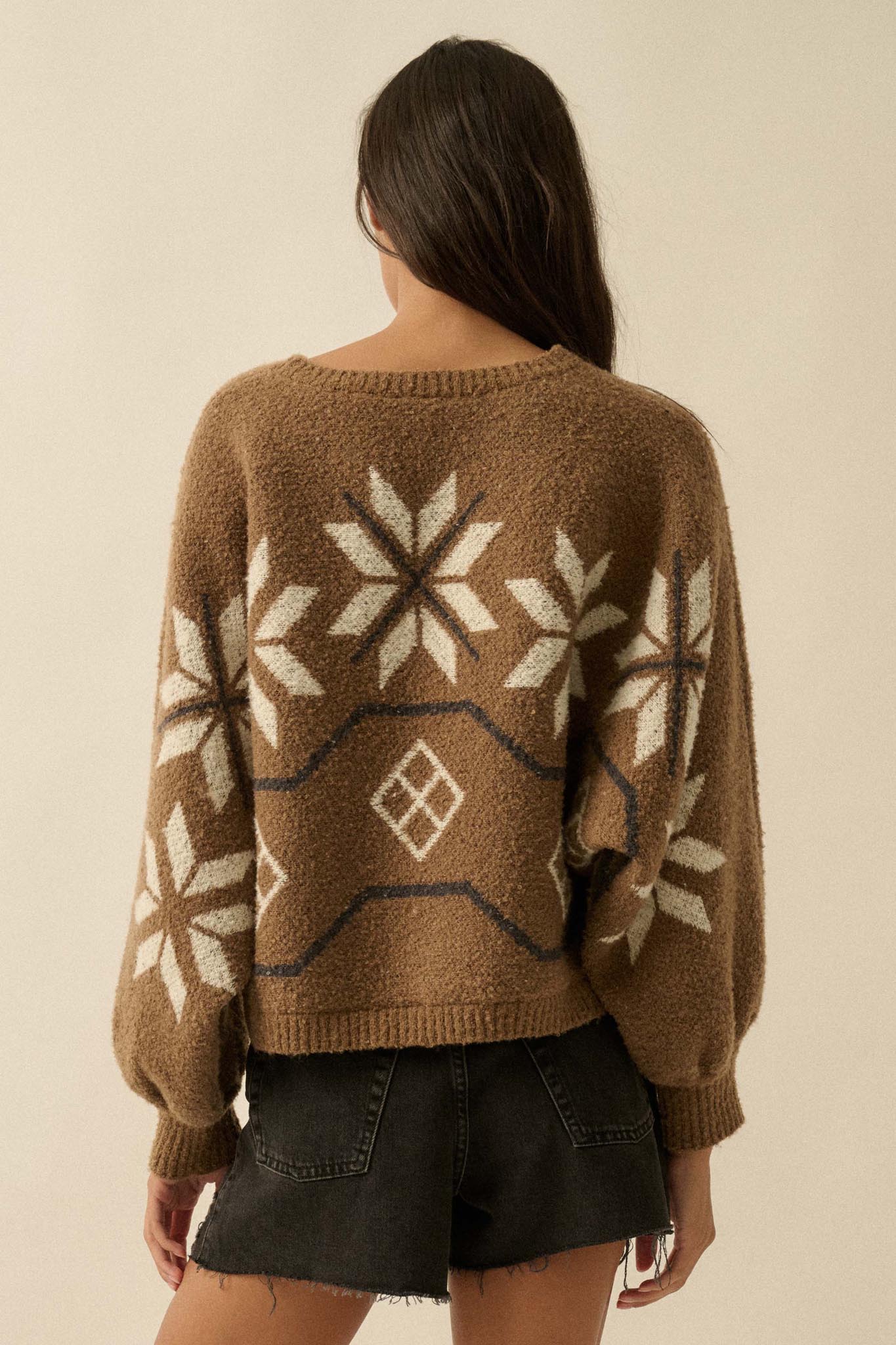 Northern Slopes Alpine-Knit Balloon Sleeve Sweater - ShopPromesa