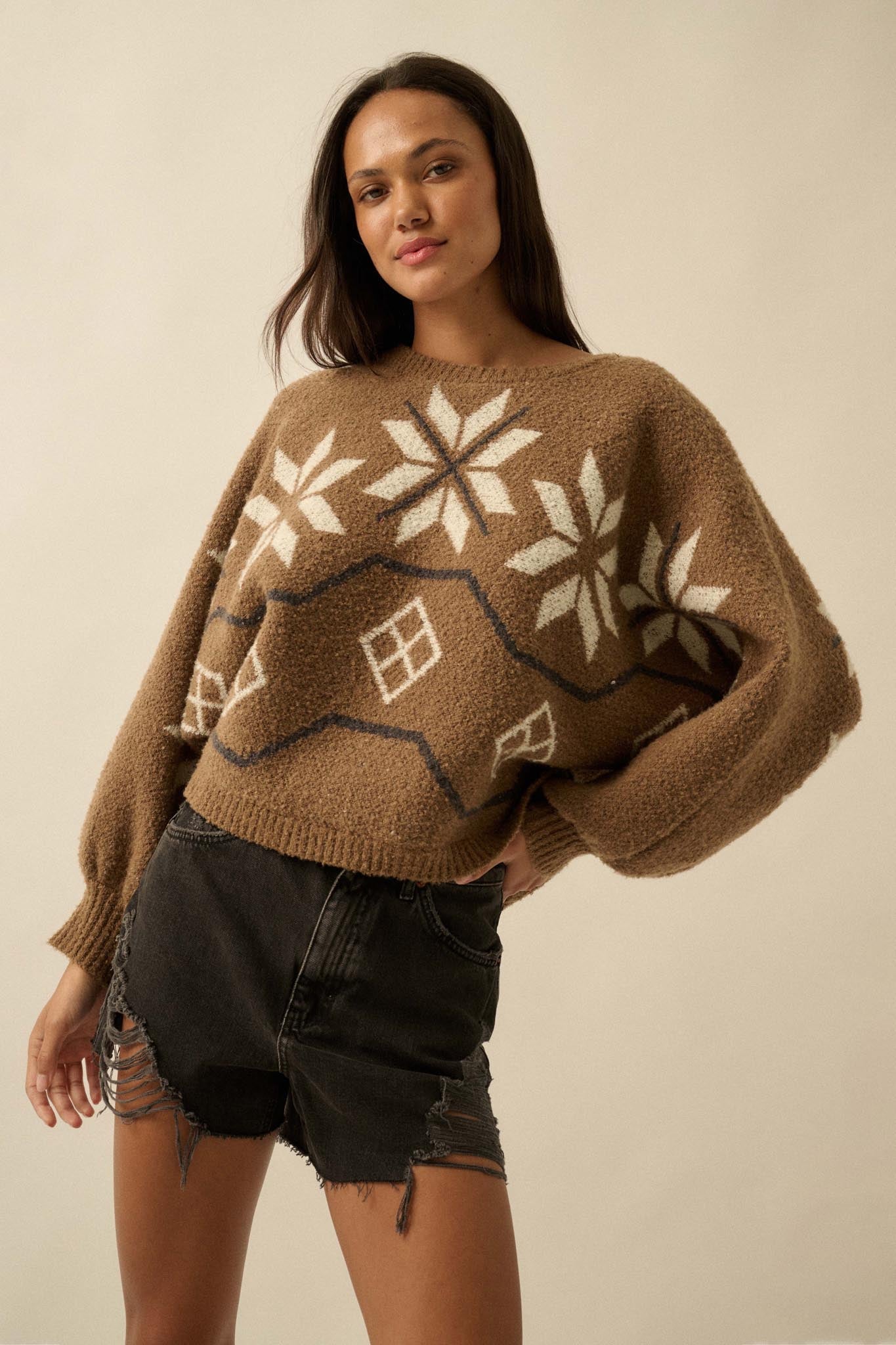 Northern Slopes Alpine-Knit Balloon Sleeve Sweater - ShopPromesa