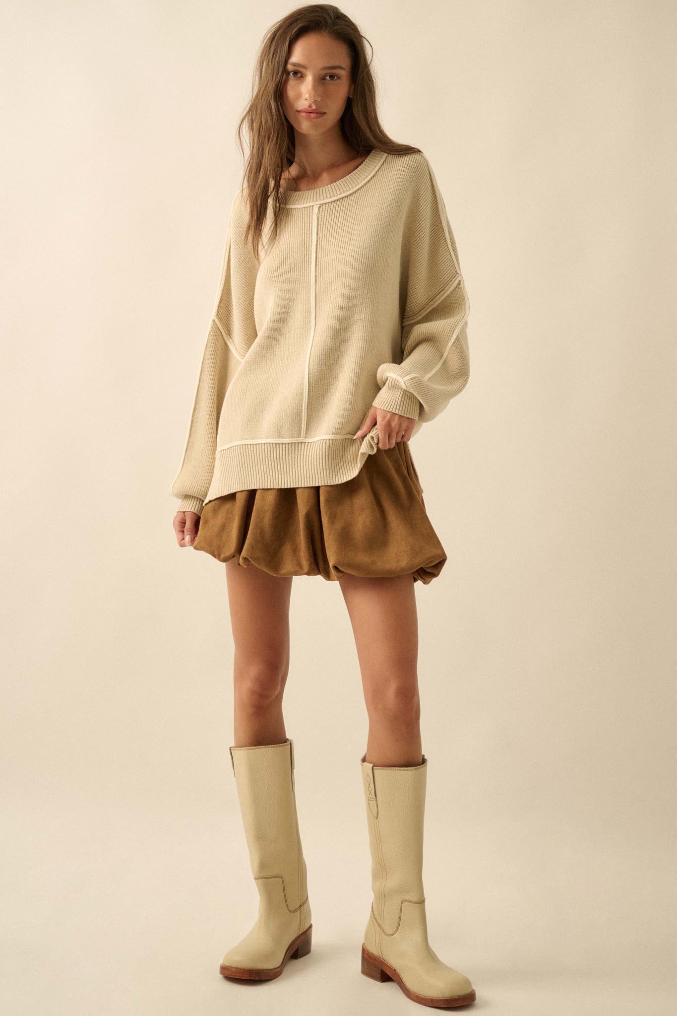 Best Life Exposed-Seam Ribbed Knit Sweater - ShopPromesa