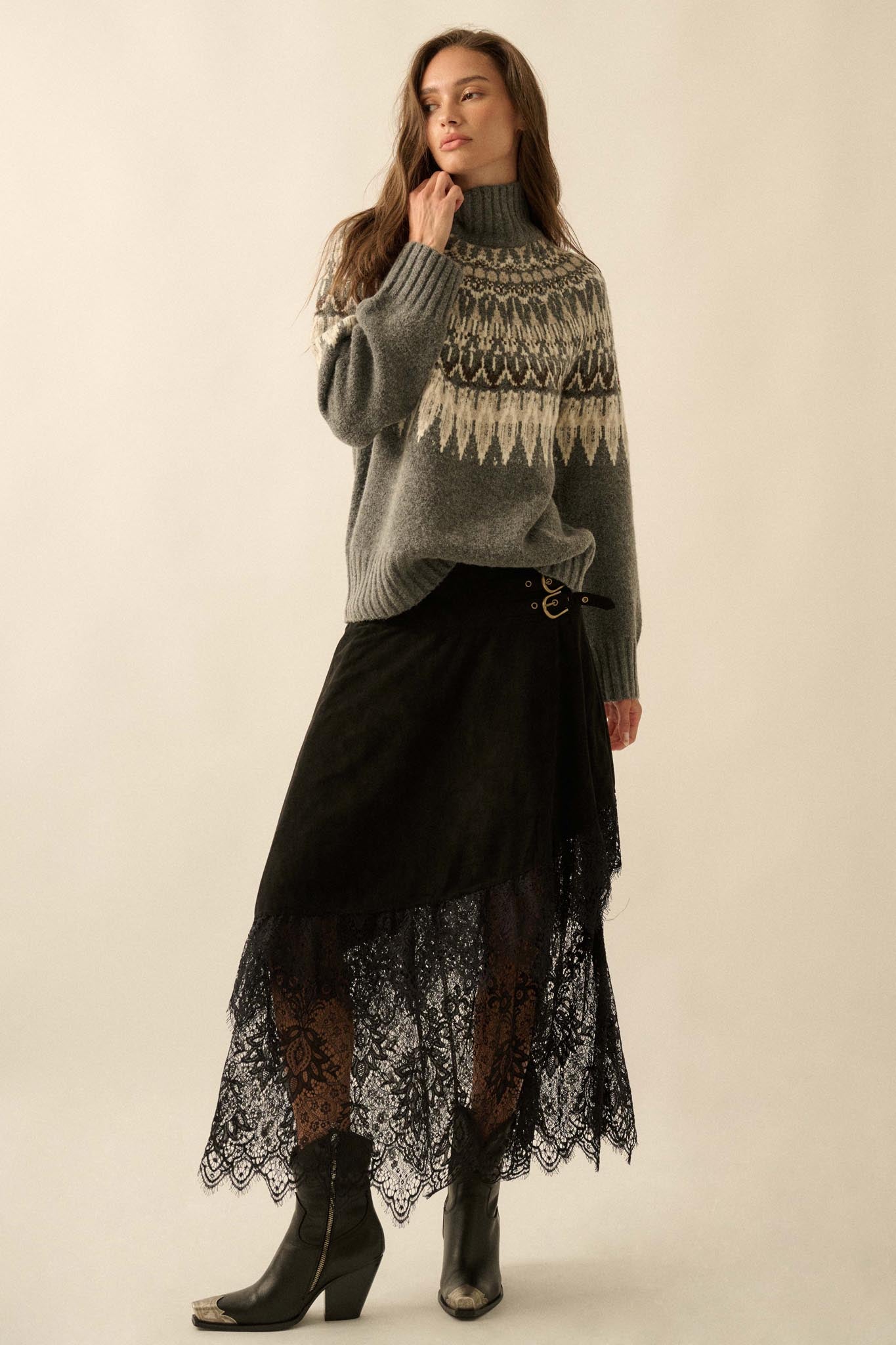 Heathered Hills Fair Isle Mock-Neck Sweater - ShopPromesa