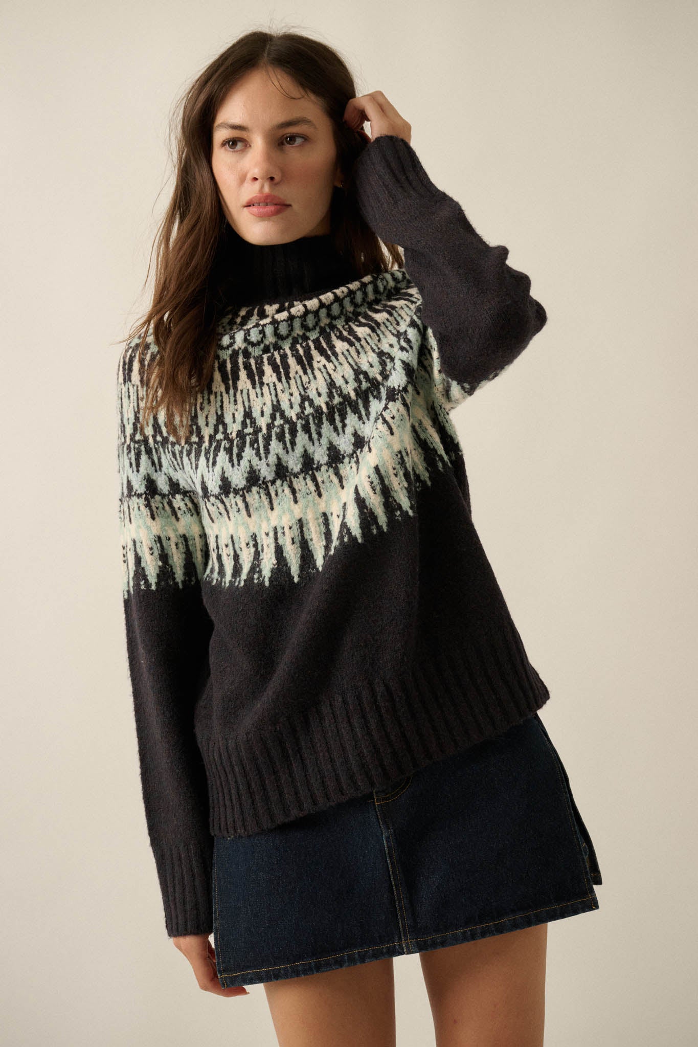 Heathered Hills Fair Isle Mock-Neck Sweater - ShopPromesa
