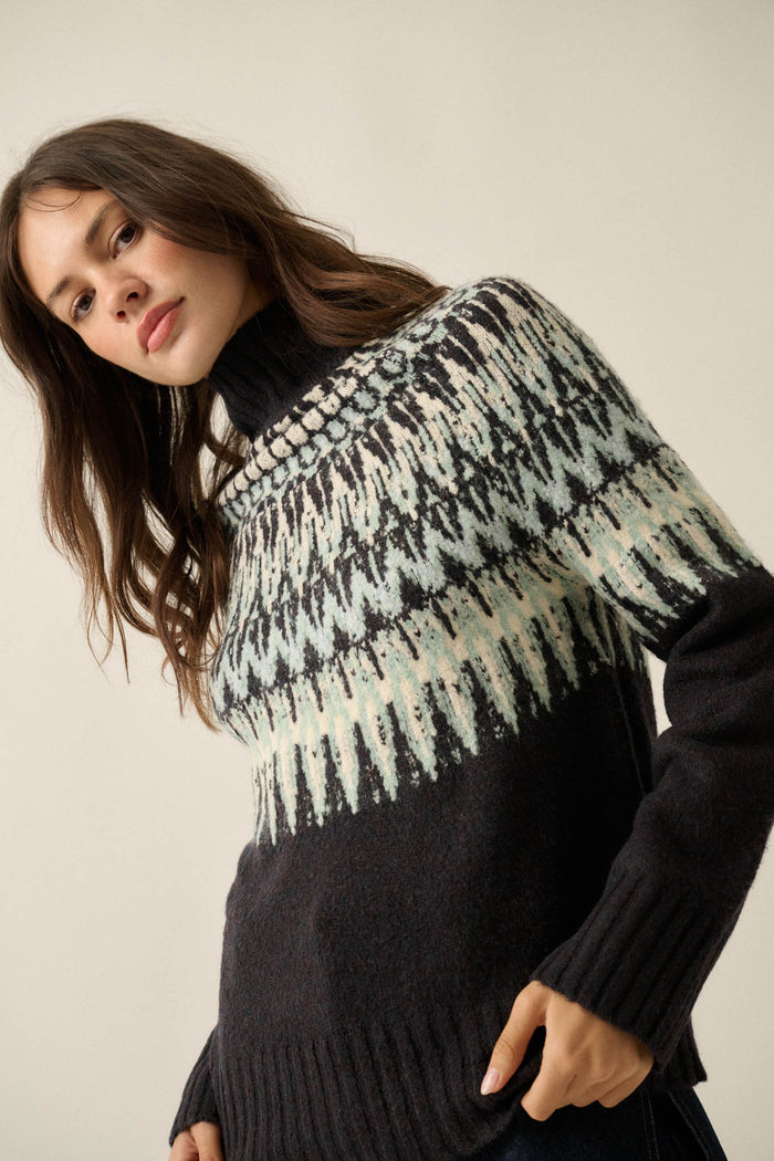 Heathered Hills Fair Isle Mock-Neck Sweater - ShopPromesa