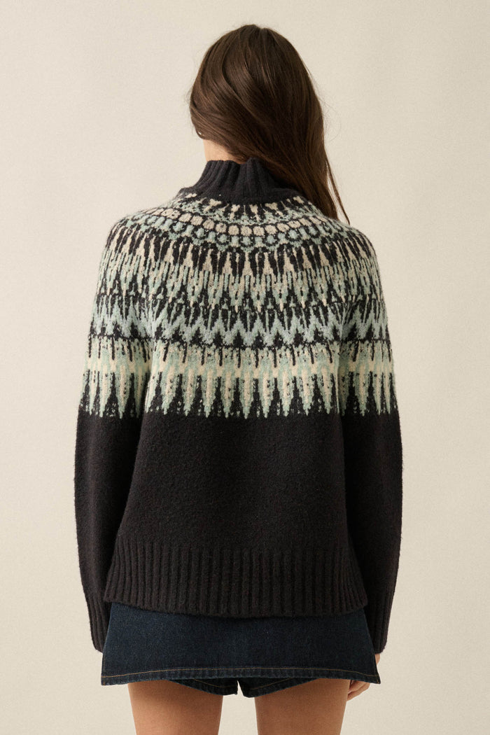 Heathered Hills Fair Isle Mock-Neck Sweater - ShopPromesa