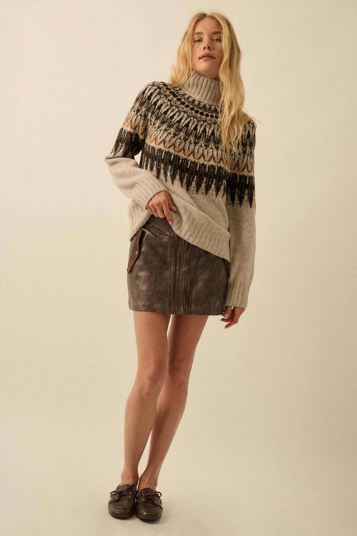 Heathered Hills Fair Isle Mock-Neck Sweater - ShopPromesa