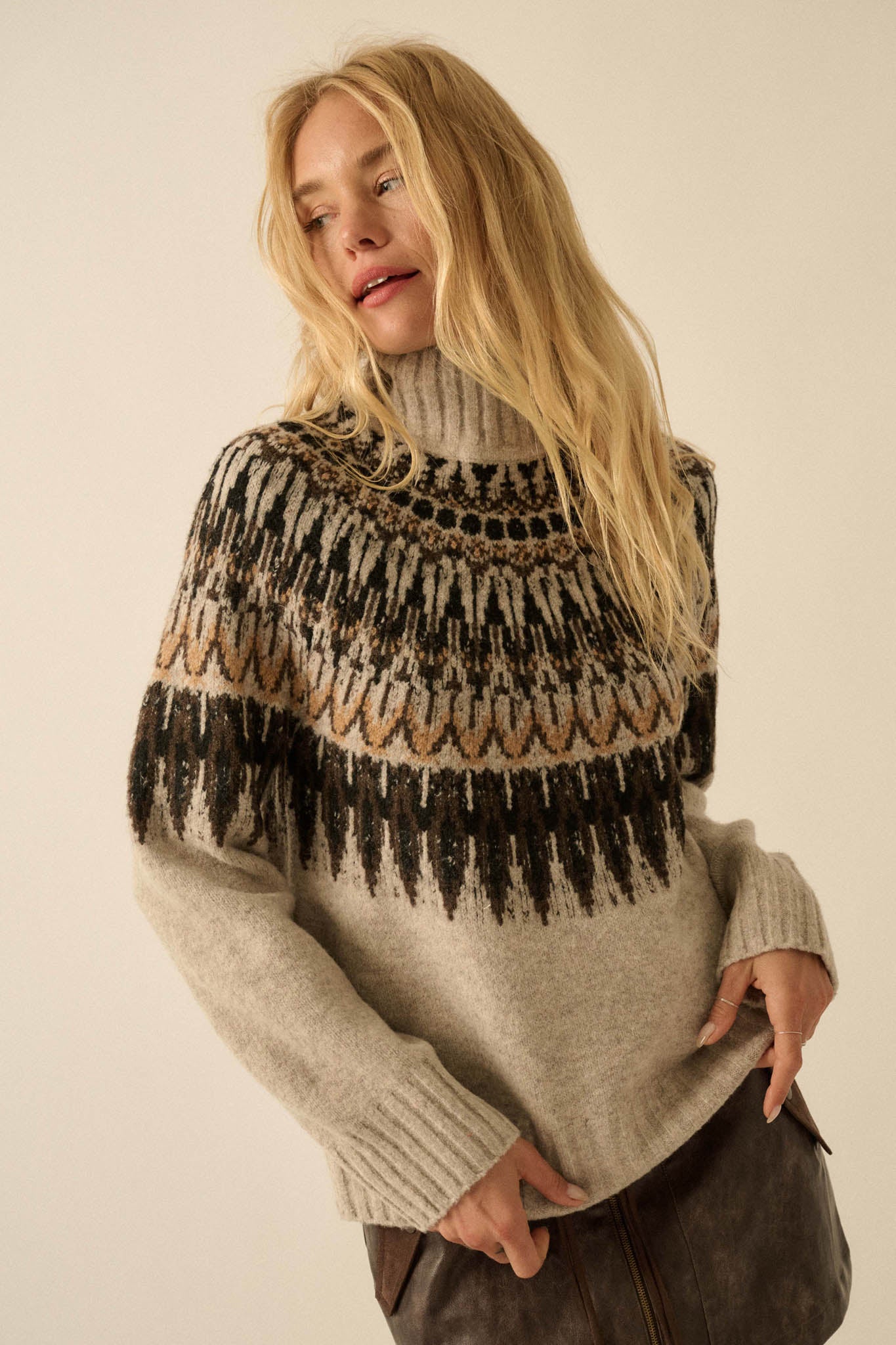 Heathered Hills Fair Isle Mock-Neck Sweater - ShopPromesa