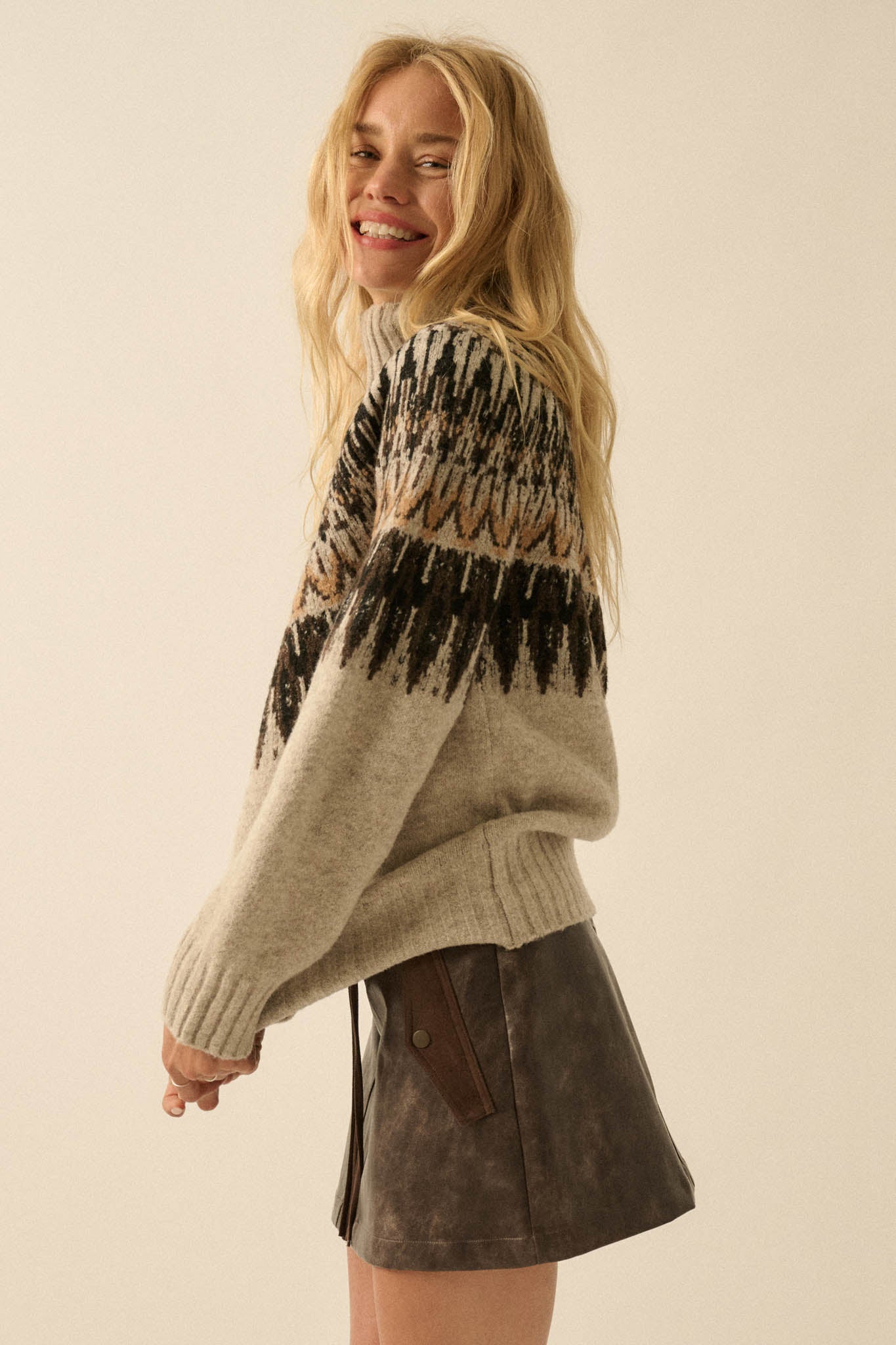 Heathered Hills Fair Isle Mock-Neck Sweater - ShopPromesa