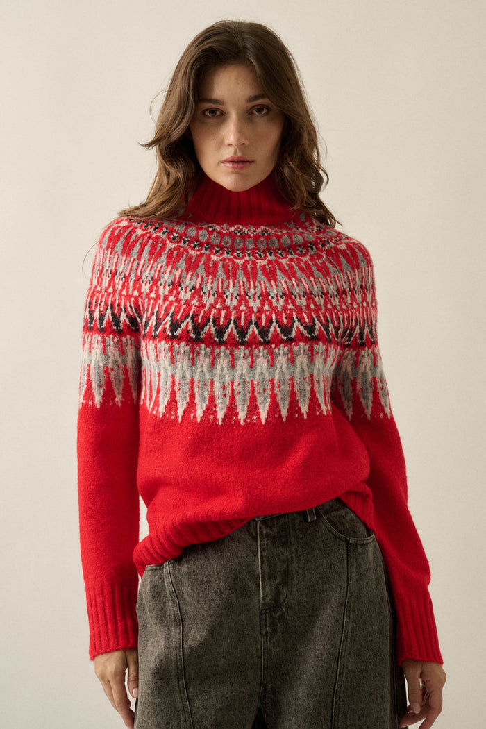 Heathered Hills Fair Isle Mock-Neck Sweater - ShopPromesa