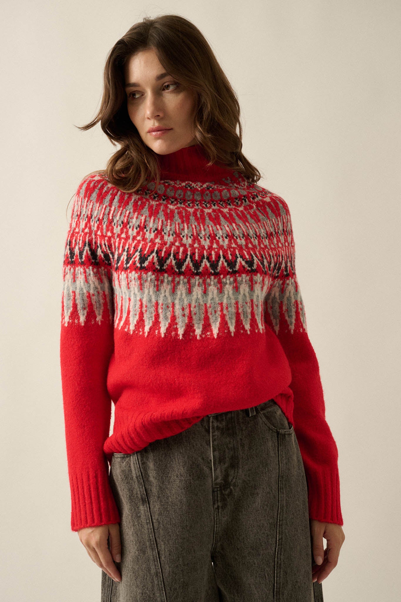 Heathered Hills Fair Isle Mock-Neck Sweater - ShopPromesa