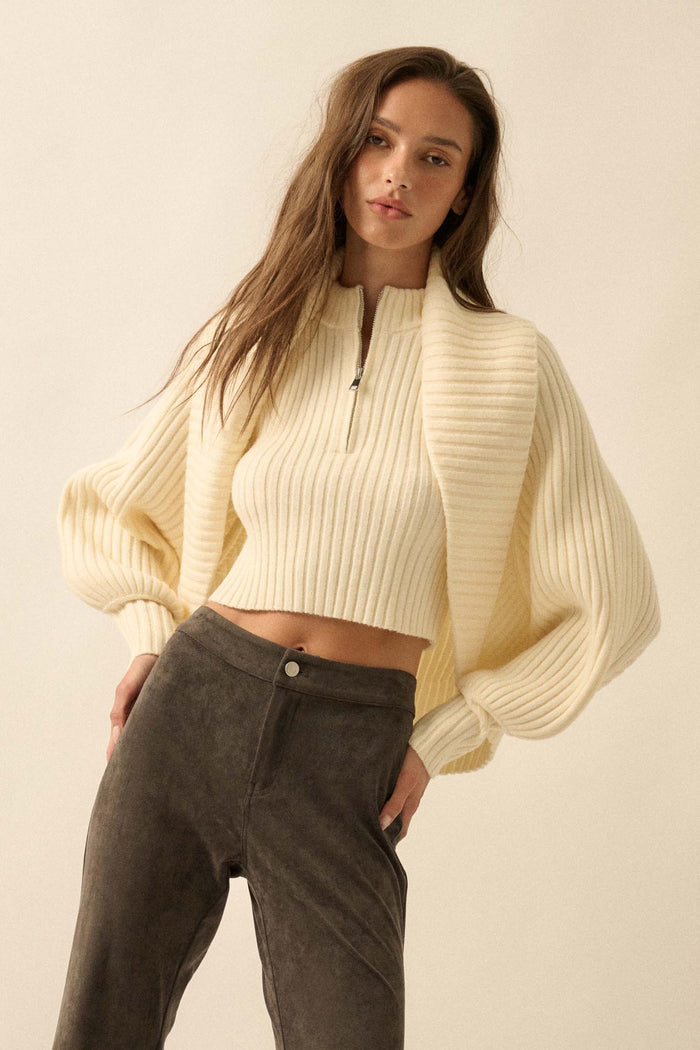 Way of Life Rib-Knit Shrug and Sleeveless Crop Top - ShopPromesa