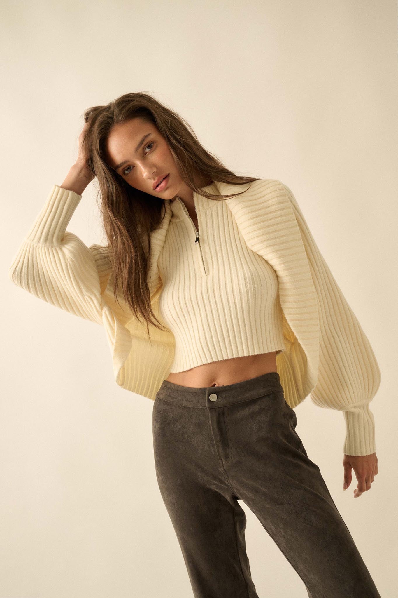 Way of Life Rib-Knit Shrug and Sleeveless Crop Top - ShopPromesa