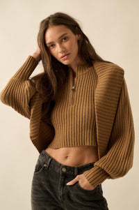 Way of Life Rib-Knit Shrug and Sleeveless Crop Top - ShopPromesa