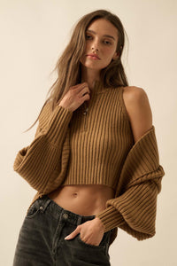 Way of Life Rib-Knit Shrug and Sleeveless Crop Top - ShopPromesa