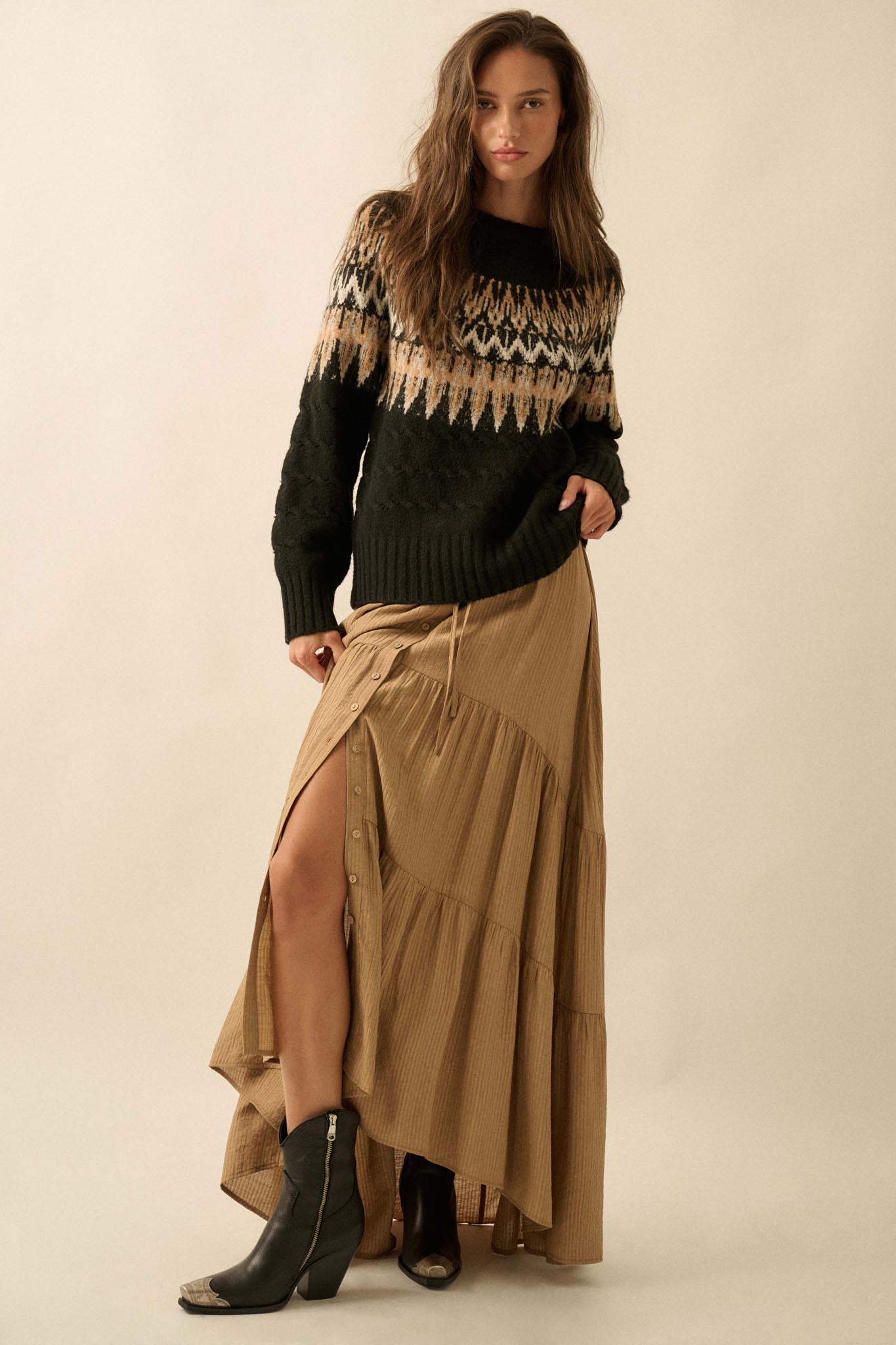 Misty Moors Fair Isle Cable Knit Sweater - ShopPromesa