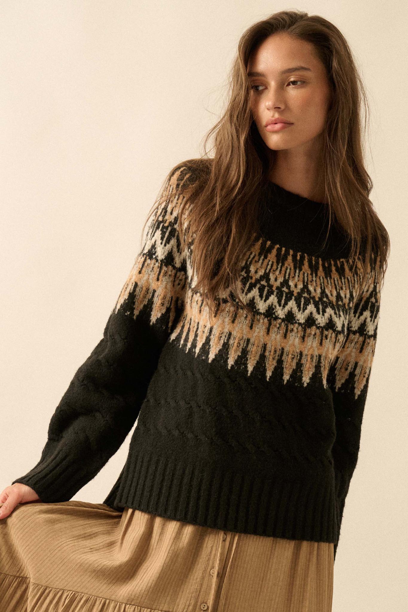 Misty Moors Fair Isle Cable Knit Sweater - ShopPromesa