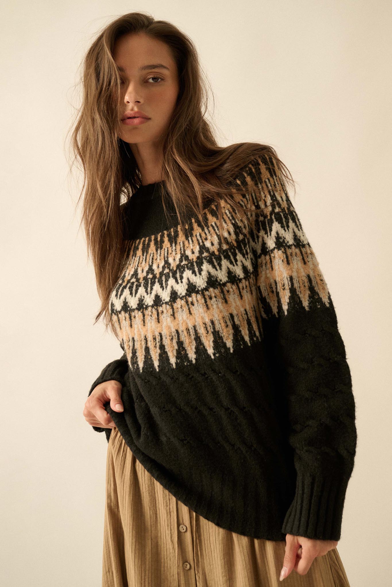Misty Moors Fair Isle Cable Knit Sweater - ShopPromesa